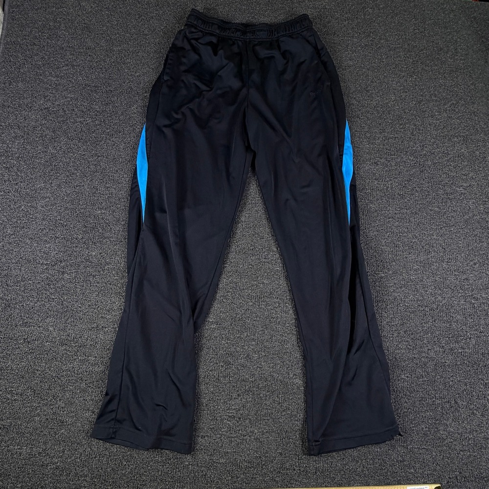 Reebok Pants Mens M Track Black Blue Side Stripe Athletic Gym Training 10/12